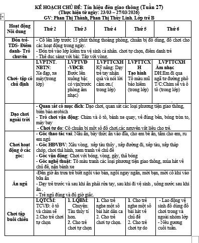 KHT 27 cđ giao thông. Từ ngày 23/3-27/3/2026. Trẻ B