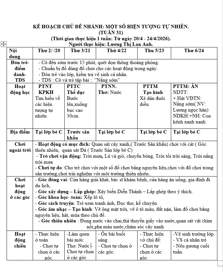 TUẦN 31 MỘT SỐ HIỆN TƯỢNG TỰ NHIÊN