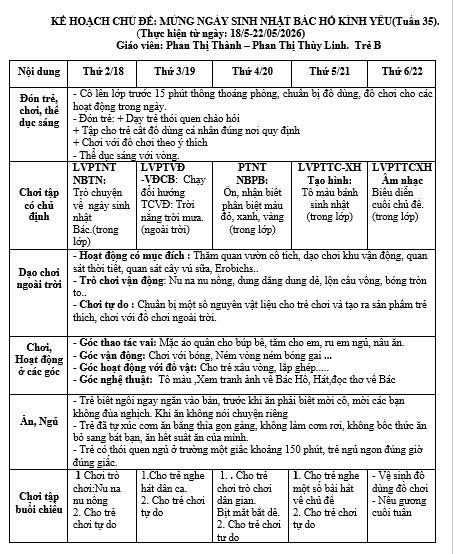 KHT 35 cđ Mừng ngày sinh nhật Bác Hồ kính yêu, từ 18-22/5/2026. Trẻ B