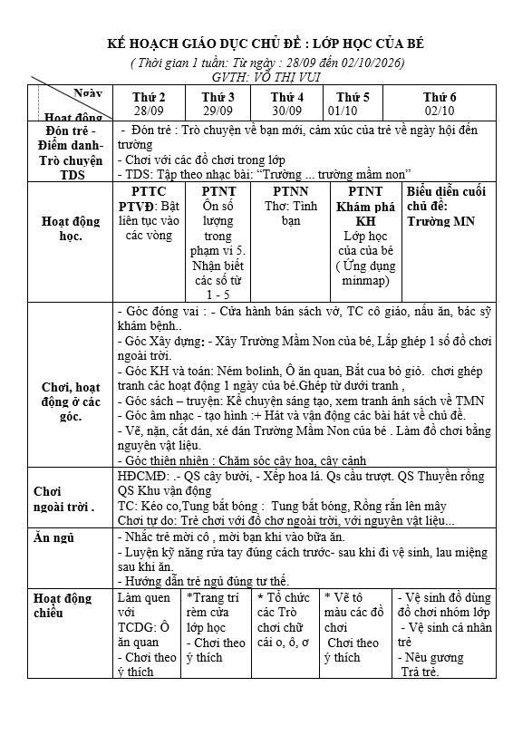 KẾ HOẠCH TUẦN 3. TMN A 3. VUI